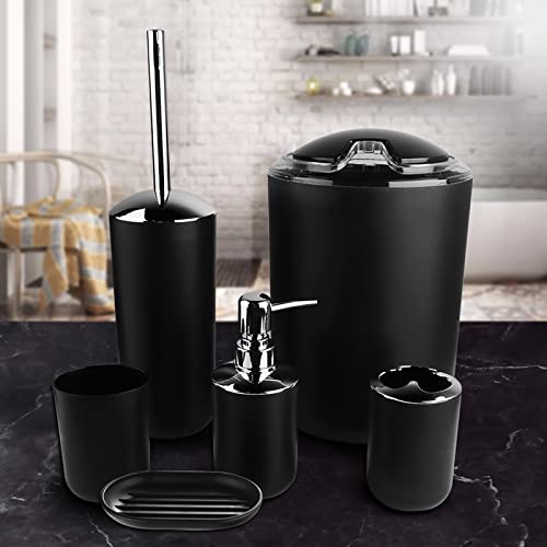 Zerodis 6 Piece Bathroom Accessories Set Modern Plastic Suite for Home and Hotel Use Bathroom (Black)