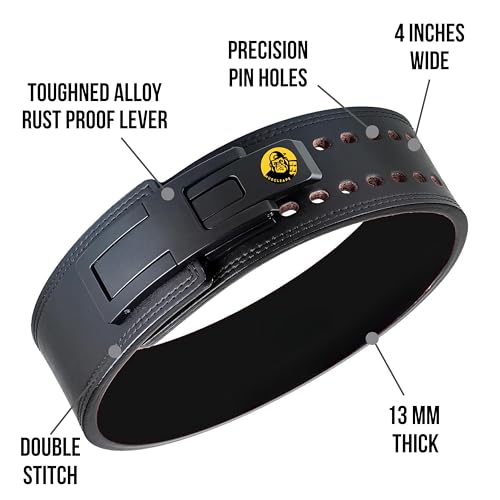 Image of Muscleape 13mm Lever Belt. 4 inch Wide Genuine Leather. Quick-Release Steel Alloy Lever. Adjustable Powerlifting Belt With Lifetime Brand Warranty. Hard Leather For Professional Athletes. (XL)