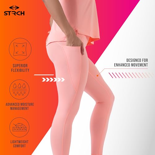 Image of STRCH Nylon High Waist No-Roll Leggings for Women- Secure fit, Leggings for Gym, Yoga, Running, Super Stretch, Sweat-Wicking, Lightweight, Breathable, Wrinkle Free, No-roll Waist Band.
