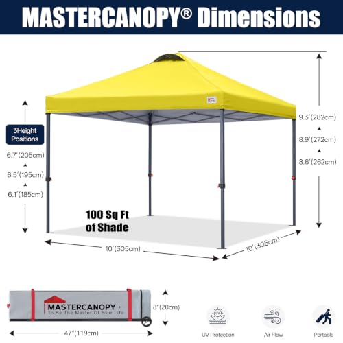 Image of MASTERCANOPY 10x10 Durable Pop Up Canopy Tent with Roller Bag, Yellow
