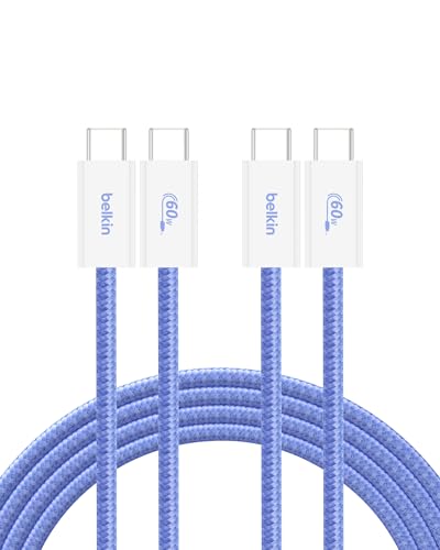 Image of Belkin USB C to USB C 60W Braided Cable 2 Pack, 6.6ft iPhone Charger Cord