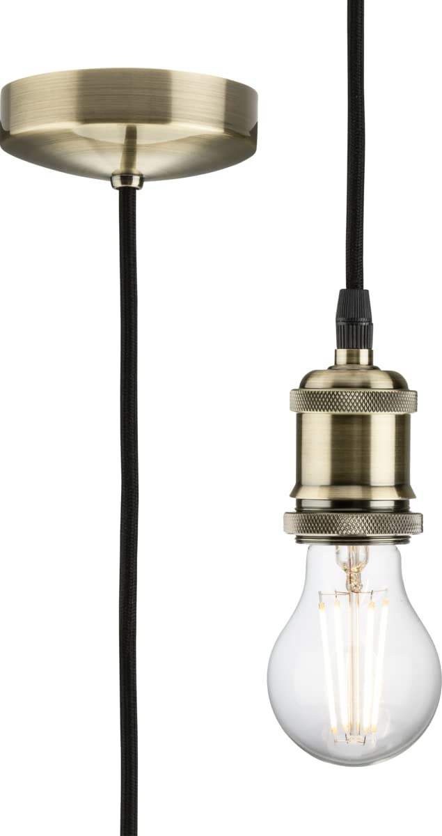 Knightsbridge Antique Brass E27 Vintage Pendant Set - (8271L) 1.8M