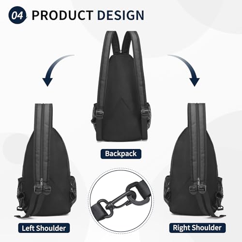 Image of Convertible Sling Bags for Women Men, Lightweight Crossbody Backpack Daypack Fit for 11 inch Tablet for Casual Travel Sport Hiking (Black)