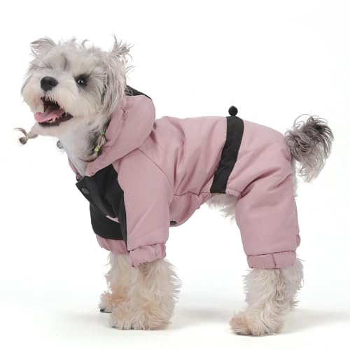 UOSIA Kleiner Hund Wintermantel Mit Kapuze 4 Beine Bedeckt Wasserdicht Winter Schneeanzug Für Hunde Verstellbare Warme Graphenfutter Jacke Für Kleine Hunde, Mittel
