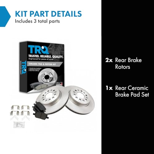 Image of TRQ Rear Ceramic Brake Pad and Rotor Set | For 17-20 Cadillac XT5 20 XT6 18-19 Buick Enclave 18-19 Chevrolet Traverse 19-20 Blazer 17-20 GMC Acadia