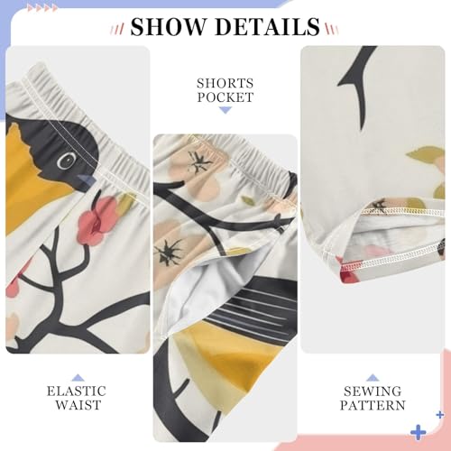 Bird Plum Florals Boys Long Pants Soft Trousers Elastic Waist Kids Lounge Bottoms with Pockets S-XL4