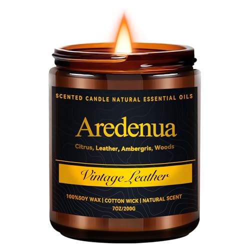 Vintage Leather Candle, Manly Scented Candles for Home, Masculine Candle, Aromatherapy Gifts for Men - 7oz Soy Candles for Home Scented, 50 Hours Burn