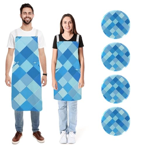 Tabliers de cuisine pour homme et femme bleu ciel mosaïque