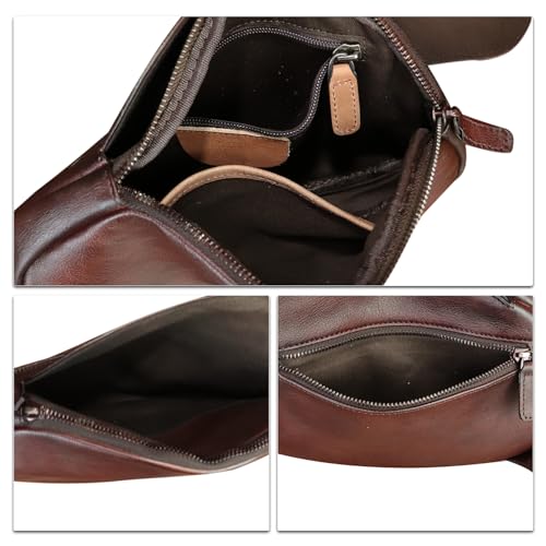 Image of IVTG Genuine Leather Sling Bag for Women Vintage Real Leather Sling Backpack Fashion Shoulder Crossbody Bags Chest Bags (Coffee)