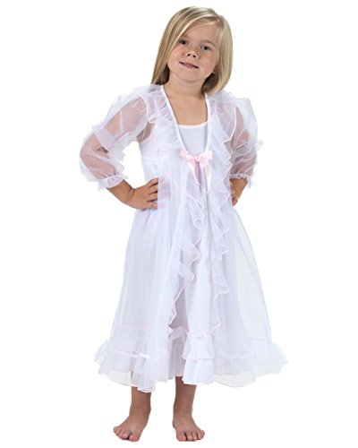 Laura Dare Youth Girls Sweet Princess Peignoir Nightgown & Robe, Red/Pink Trim