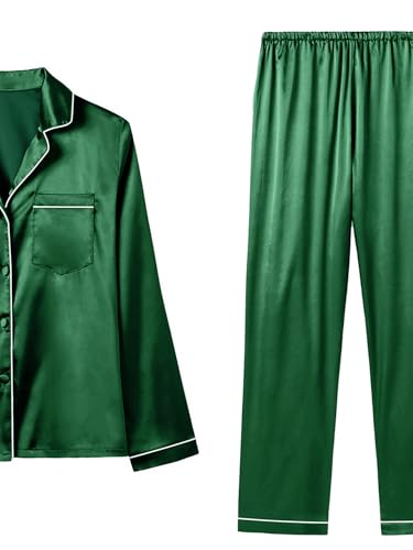 Image of LYANER Women's Silky Satin Pajamas Set | Collar Button Down Long Sleeve Shirt Sleeveless Cami Elastic Waist Shorts and Pants Sleepwear Loungewear 7pcs Pjs Set