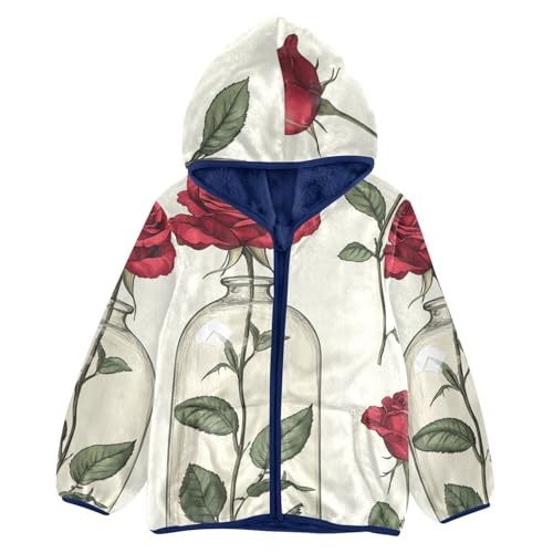 Red Eternal Flower Art Girls Fleece Jacket Girls Fall Jacket Girls Zip Up Hoodie Girls Sherpa Jacket 2-10T