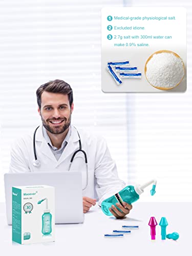 Neti Pot Sinus Rinse Bottle Nose Wash Cleaner Pressure Rinse Nasal Irrigation For Adult & Kid Bpa Free 300 Ml With 30 Nasal Wash Salt Packets And Sticker Thermometer #TOP1