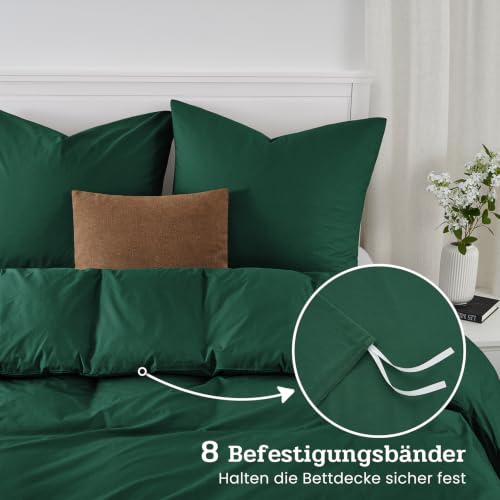 Duvetnova Bettwäsche 220x240 Baumwolle Dunkelgrün, 220x240 Bettwäsche-Sets 1 Bettbezug 220x240 Baumwolle + 2 Kissenbezüge 80x80 cm… – Ansicht 3