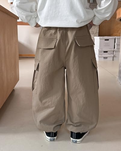 Viatabuna Boys Baggy Straight Cargo Pants Elastic Waist Kids Parachute Pants Streetwear Hip Hop Joggers with Flap Pocket3