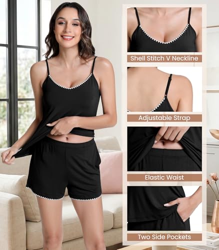 Image of NACHILA Women's Bamboo Viscose V Neck Cami Pajamas Set with Shorts