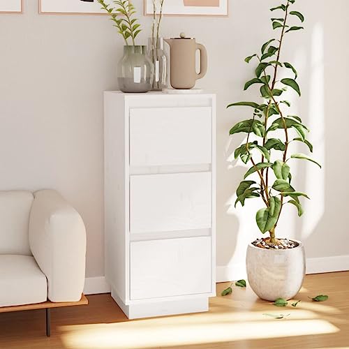 Teenpull Aparador blanco 32 x 34 x 75 cm, madera maciza de pino, con puertas, espacio para libros, multimedia, artículos decorativos, robusto gabinete buffet para salón, comedor