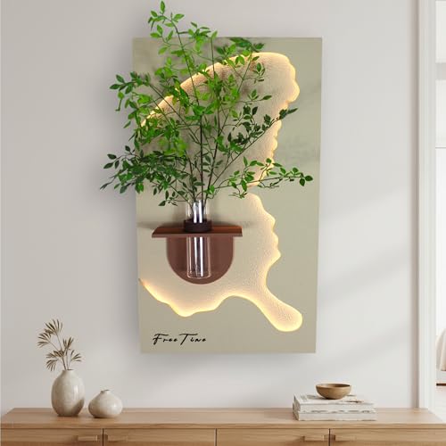 Arnusa WD002 - Cuadro decorativo con iluminación LED y jarrón de cristal decorativo