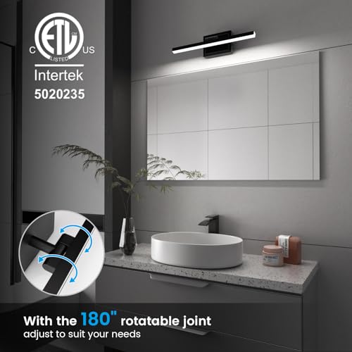 Image of VOLISUN Modern Bathroom Vanity Light 15.7 inch, Rotatable, 12W Dimmable 5CCT Led Bathroom Light Fixture Over Mirror, Black Bar Vanity Light for Bathroom Mirror Restroom-ETL Certificated