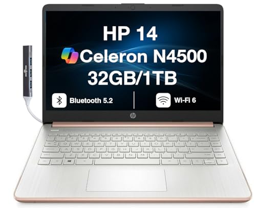 HP 14 �w��&�r�W�l�X�m�[�g�p�\�R�� 14�C���` HD�f�B�X�v���C (Intel Celeron N4500�A32GB DDR4�A1TB PCIe SSD�AIntel UHD�AWiFi 6�A�E�F�u�J�����ABT 5.2�A���[�Y�S�[���h�AWin 11 Pr