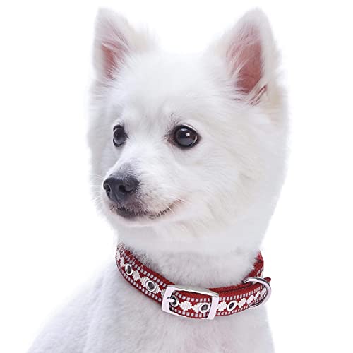 Collier chien 2cm Blueberry Pet M rouge marsala jacquard réfléchissant pour animal de taille moyenne