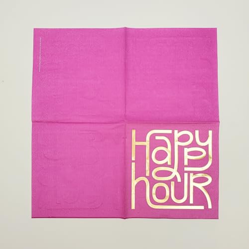 Image of Punch Studio 30-Count Disposable Paper Decorative Cake /Cocktail Party Napkins, 5 inch Square, Happy Hour