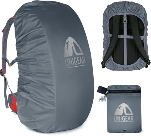 [Unigear] 2019全新版 リュックカバー レインカバー 雨よけ ザックカバー 防水カバー ２倍以上の防水 耐水圧5000mm 夜間反射 アウトドア 通勤 通学 梅雨対策 収納袋一体化 超軽量 5カラー 5サイズ 15L-90L (S, グレー)（Amazon）