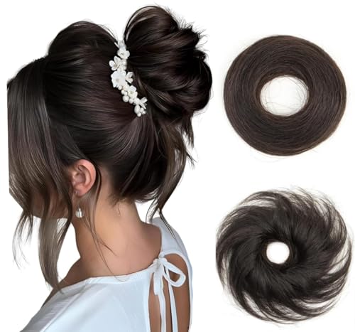 HAIR WALA™ 100% Human Hair Messy Bun Wavy Up Do Remy Scrunchies With Elastic Rubber Band Elegant Chignons Donot Ponytail Scrunchy Topknot Hair Extension For Women 1PC 23g,(Brown)