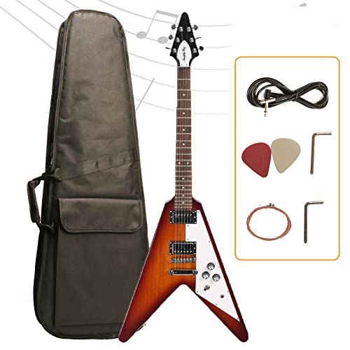 Naughty Boy - Guitarra eléctrica Flying V de 6 cuerdas, versión estándar, puente de trémolo clásico en forma de V, diapasón de palisandro, 2 pastillas humbuckers, VS (color)