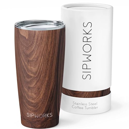 Sipworks Coffee Tumbler &ndash; 20 oz Insulated Travel Coffee Mug, Spill Resistant Stainless Steel Large...