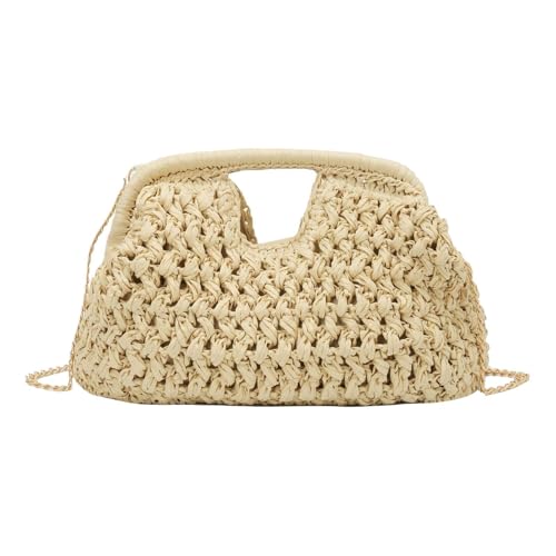 Genérico Bolso de Mano Clutch de Paja - Bolso de Mano Grande Tejido y Portátil de - Clutch paja natural - para Playa Mar Aire Libre y Exterior Compras Noches Bodas Vacaciones y Viajes