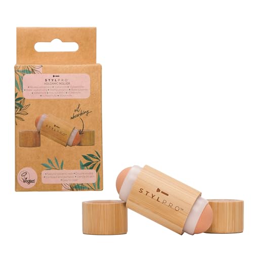 STYLPRO Bamboo Volcanic Oil Absorbing Roller - Natural Oil Control Double-Ended Reusable Gentle on Skin Long-Lasting Portable Compact Easy to Clean Natural Volcanic Rock Composite