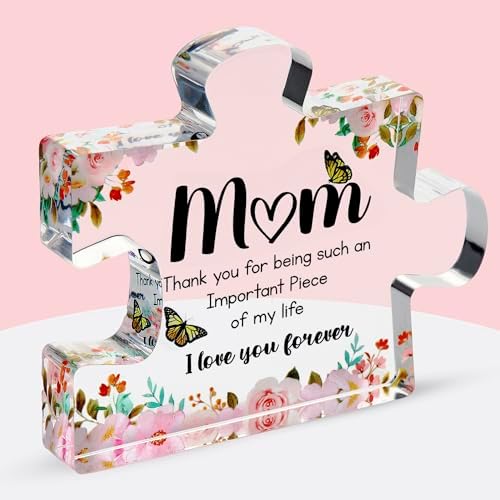 Gifts for Mom – Cute Engraved Acrylic Block Puzzle Piece – Adorable Mum Gift from Son, Daughter – Fun Christmas, Mothers Day, Retirement Gift Idea – Fancy Decoration Piece for Home, Office