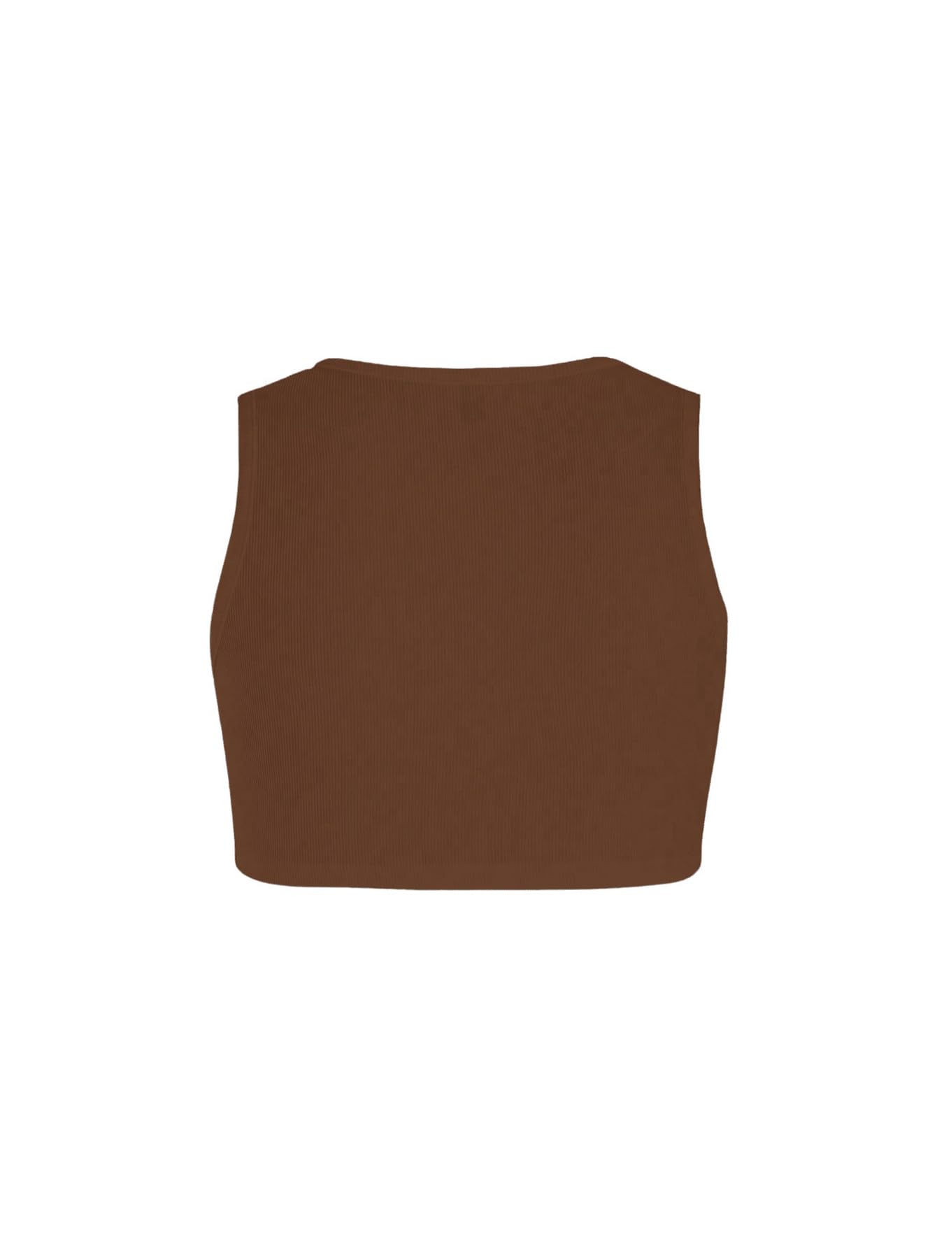 MakeMeChic Women's Crop Tank Top Ribbed Twist Front Sexy Cute Going Out Tops: Small Brown