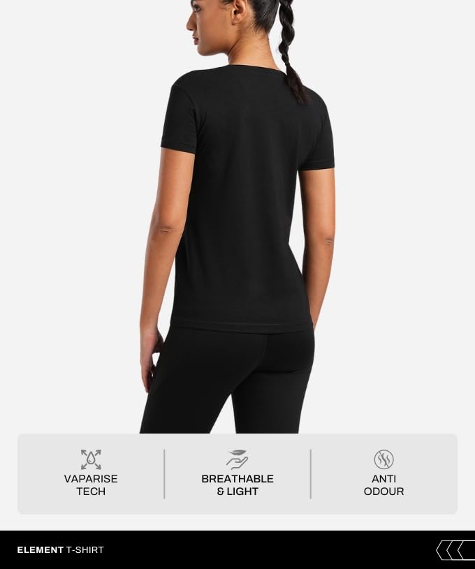 Image of TEGO Element Bamboo T-Shirt for Women | 66% Bamboo 28% Cotton 6% Elastane | Ultra Soft, Naturally Odour Resistant, Slim Fit Tee for Casual Wear, Yoga & Lifting