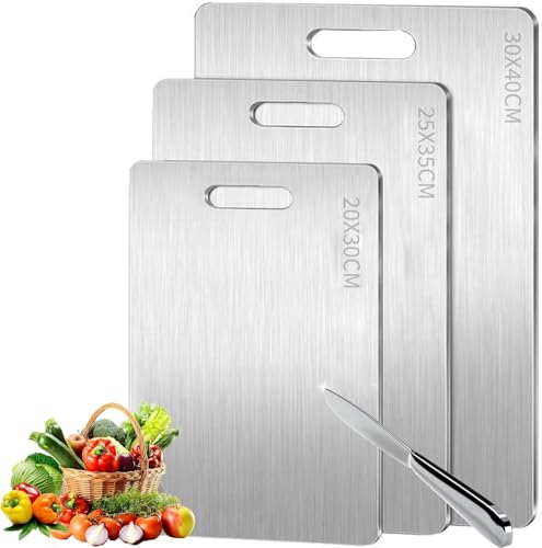 APEXORIGIN 3Pcs Titanium Cutting Board Set, Double Sided Food-Grade Anti-Bacterial Chopping Boards, Multi-Functional Kitchen Cutting Board for Meat Veggies Fruit Baking, Home Outdoor Use (L+XL+XXL)