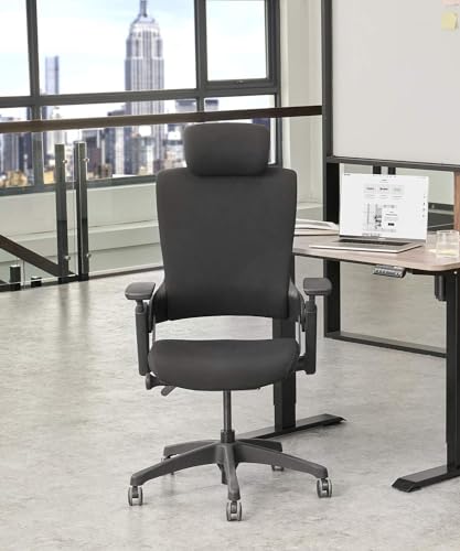Image of CLATINA Ergonomic High Swivel Executive Chair Fabric Mesh Office Tables Chair with Adjustable Height Head 3D Arm Rest Lumbar Support and Upholstered Back for Home Office Conference Black
