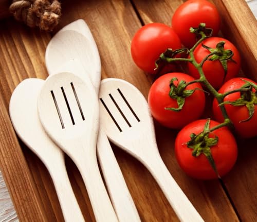 ECOSALL Healthy Wooden Spoons For Cooking Set of 6. Safe and Reliable Cooking Utensils for Kitchen – 100% Natural Nonstick Wood Spatula Spoon For Scraping, Stirring, Serving – Uncoated Solid Hardwood