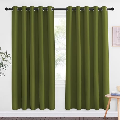 NICETOWN Olive Green Blackout Curtains for Bedroom 72 Inches Long, Thermal Insulated Room Darkening Grommet Window Curtains for Living Room Nursery, 66 inch x 72 inche, 1 Panel