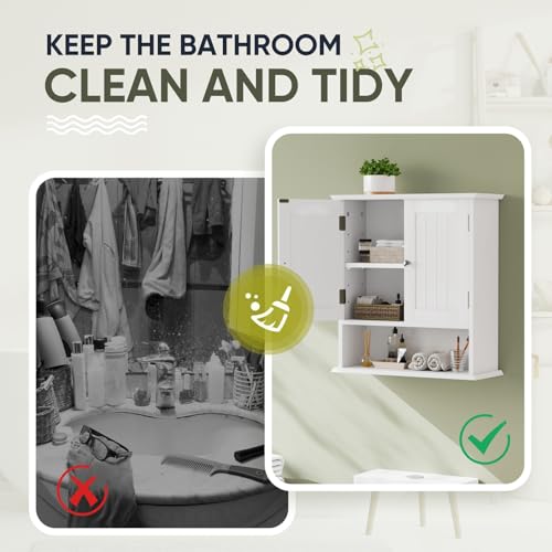 Image of Smuxee White Bathroom Cabinet Wall Mounted, Small Bathroom Medicine Cabinet with 2 Door Adjustable Shelves, Bathroom Wall Cabinet Over Toilet for Laundry Room Kitchen