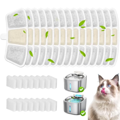 16+16 Pack Replacement Filters for Oneisall PW04 3.5L Wireless Cat Water Fountain Includes 16 Filters & 16 Sponges