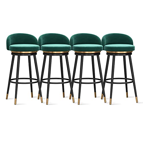 Taburetes de bar modernos de terciopelo, 4 sillas de bar giratorias de 360° con respaldo tapizado, taburetes de altura para encimera de cocina, isla de desayuno y restaurante, elegantes y cómodos