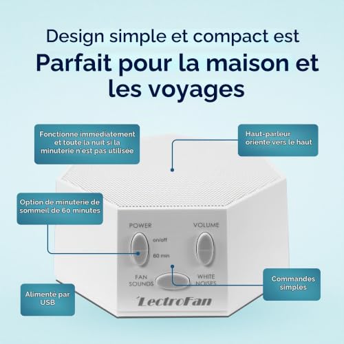 LectroFan ASM1007-G Machine à Bruit Blanc avec Sons de Ventilateur et Minuterie de Sommeil (Blanc) – vue 6