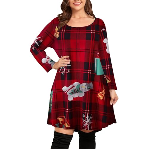 Kleid Weihnachten Damen Elegant - Damen Weihnachtskleid mit Dreiviertelärmeln als lässiges Swing T-Shirt Modell in Übergröße Bequeme Tunika