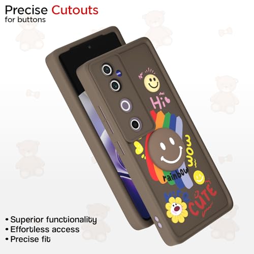 Image of Pikkme Back Cover for Vivo V40 5G / V40 Pro 5G / T3 Ultra 5G | Soft Silicone| Cute Rainbow Smile & 3D Cartoon Flower Design | Shockproof Raised Camera Protection Bumper Case (Brown)