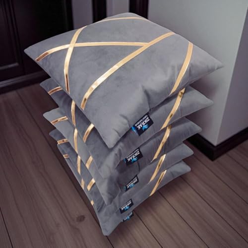 Image of Zikrak Besur Gold Stripe On Velvet|Pack of 5 Cushion Cover|for Home Decoration|Living Room Decor|Hotel Premeuim Quality Cushion Cover|Exclusive ON Amazon (Silver, 26 x 26 INCH(65 X 65 CM))