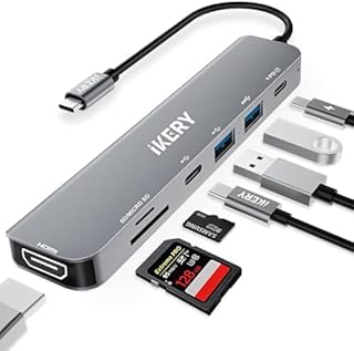 IKERY 7in1 USB C Hub Multiport Adapter with 4K HDMI,5Gbps USB-A Data Ports 100W PD,SD/TF,USB 3.0, Aluminum Docking Station for MacBook/iPhone/iPad
