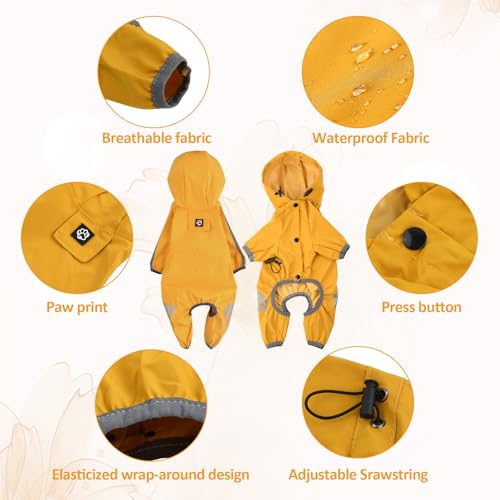 Amexo Regenmantel für Hunde Hunderegenmantel Wasserdichte mit Kragenloch Einstellbare 4-Beine Haustier Poncho Hund Regenmantel mit Kapuze Reflektierendem Streifen für Kleine Mittelgroße Hunde (2XL)