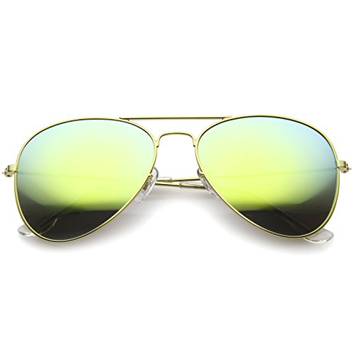 zeroUV Premium Flash Mirror Lens Aviator Sunglasses (Nickel Plated Metal Frame) (Gold/Sun Mirror)