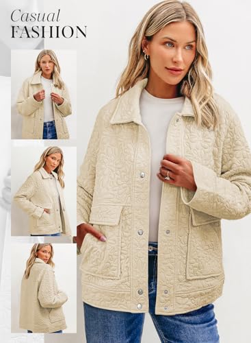 Dokotoo Jackets for Women Casual Long Sleeve Collared Jacquard Coats Trendy Button Down Shacket Jacket with Pockets3